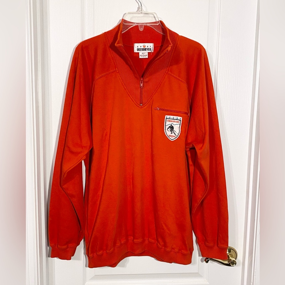 80s Obermeyer Patch Quarter Zip Pullover Sweatshirt Vintage Red Large